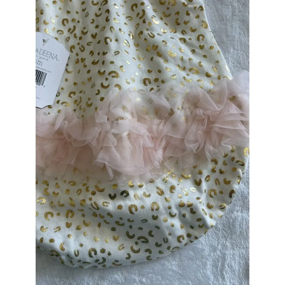 Kyle & Deena Baby Girls Bubble Romper 3-6M White Gold Hearts Pink Peach Tutu NEW